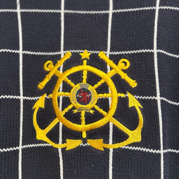 Vintage 90s Tommy Hilfiger Embroidered Geometric Nautical Crew Neck Sweater. - Picture 6 of 10